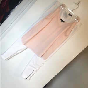 Shinestar light  pink mesh accent blouse